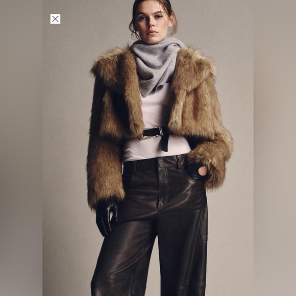 Zara Women's golden tan Brown Faux Fur Coat Sz M - Picture 1 of 11